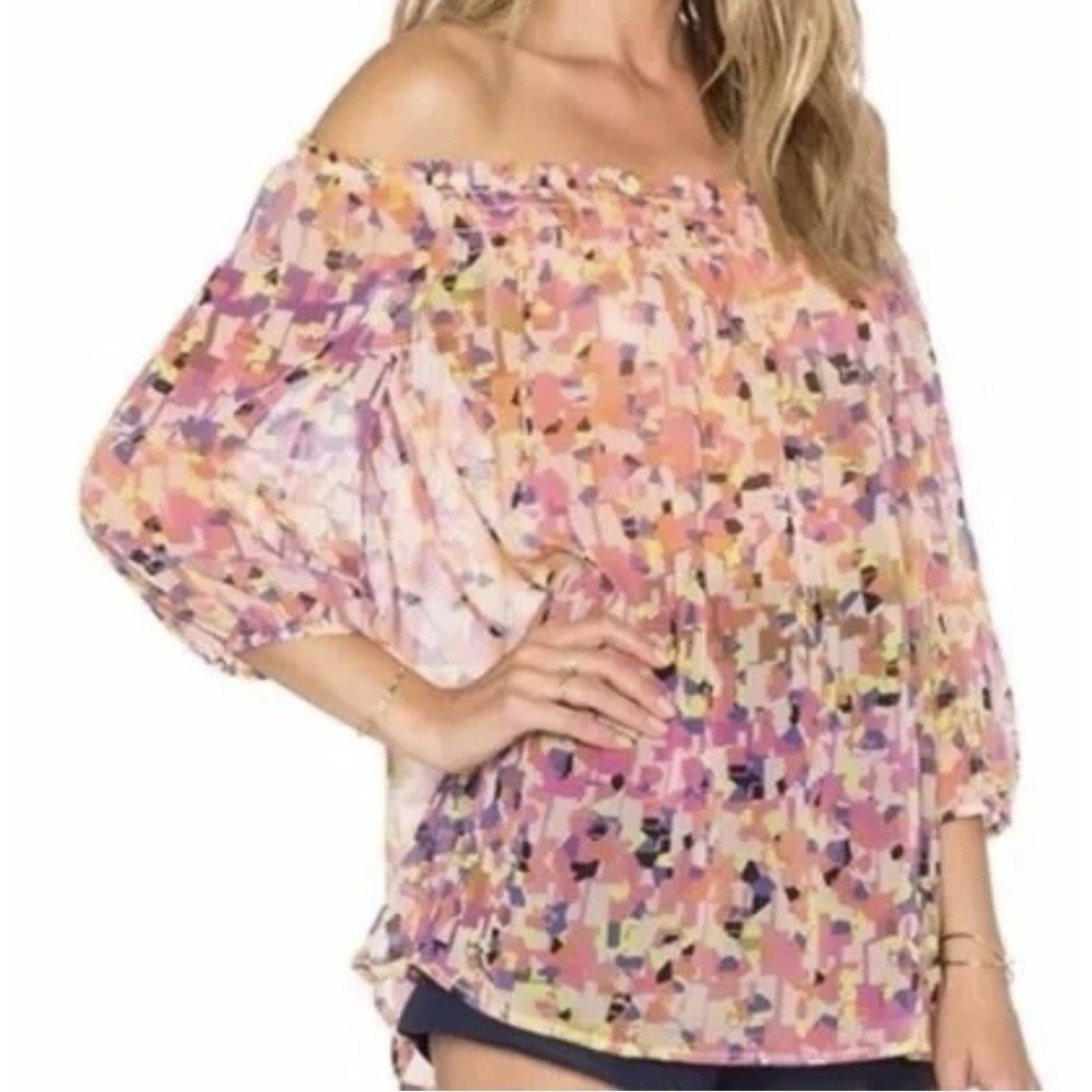 Trina Turk Top Women's Medium Sheer Off the Shoulder 3/4 Sleeve Cóctel Designer